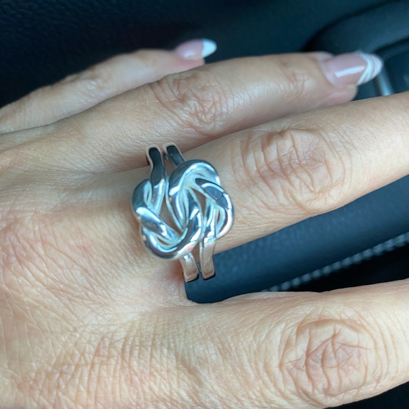Large 925 Sterling Silver Love Knot Wire Wrap Ring - Picture 8 of 8